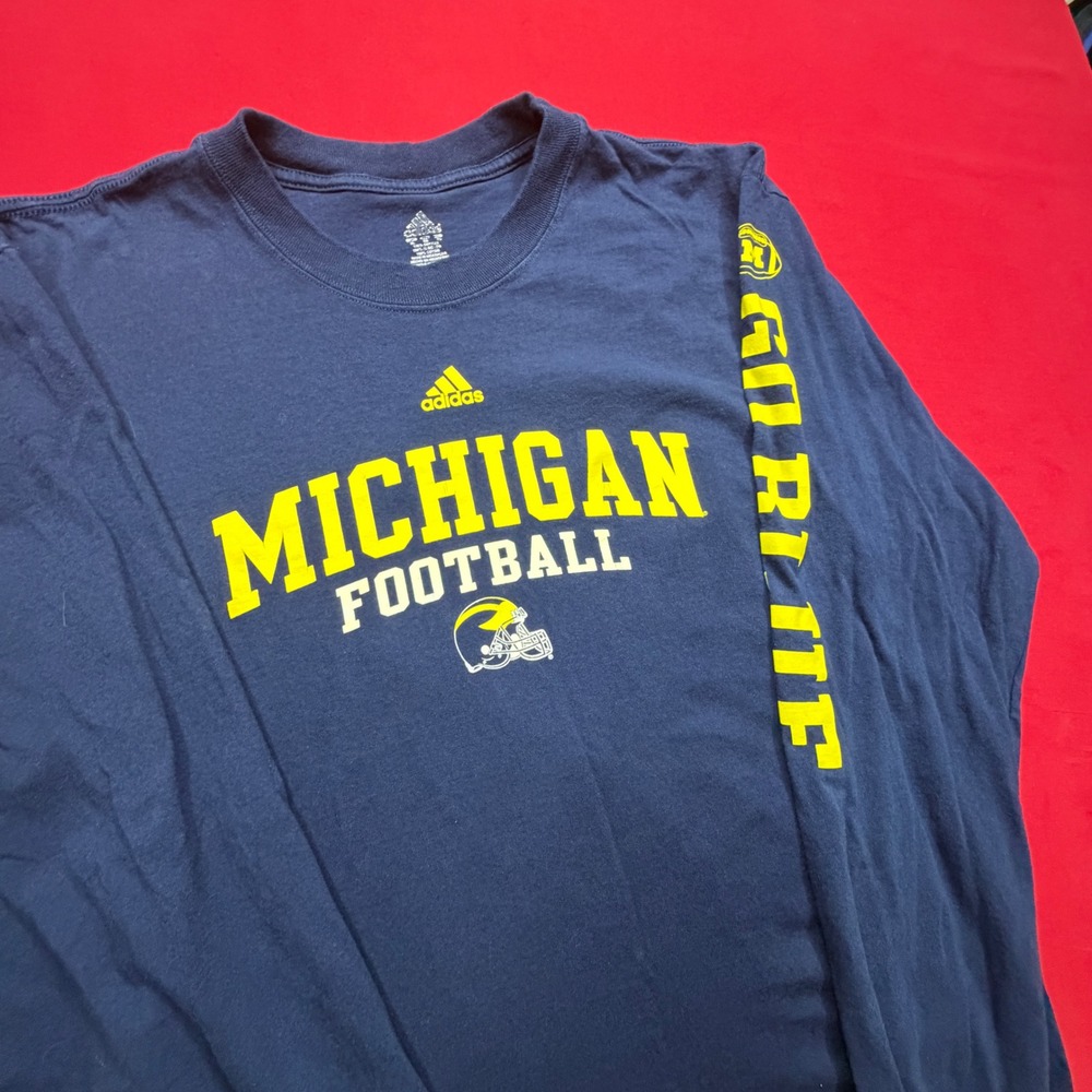 VINTAGE STYLE Adidas Michigan Football Long Sleeve Shirt Mens XL Navy Blue‎